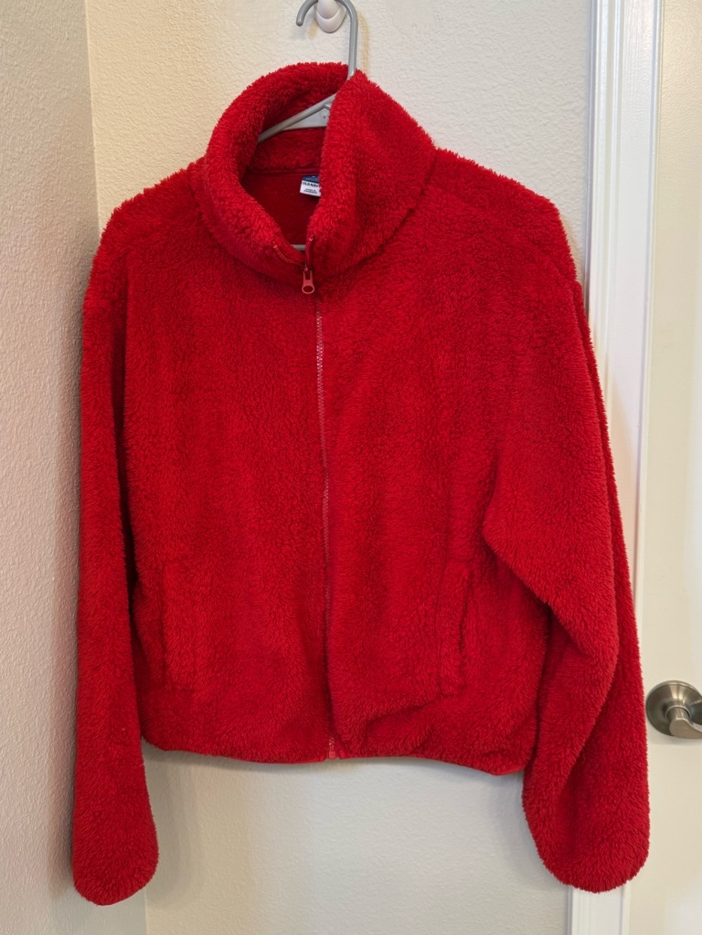 Old Navy Women’s Sherpa Teddy Jacket Fuzzy Fleece Coat Zip Up Red M